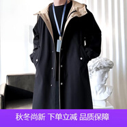 花花公子（PLAYBOY）風衣男士中長款秋冬季港風連帽長款棉大衣韓版披風加棉外套男 11-F175連帽摁扣長款風衣黑色 3XL 【建議體重 190-220斤】