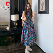 皮爾卡丹復(fù)古氣質(zhì)多巴胺印花連衣裙女2025初夏新款松弛感漂亮獨特?zé)o袖長裙 連衣裙新款面料升級版 M （105-115斤）