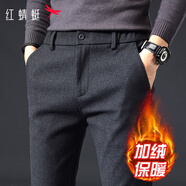 紅蜻蜓（RED DRAGONFLY）休閑褲男加絨棉質(zhì)商務(wù)休閑百搭直筒褲時(shí)尚修身微彈長(zhǎng)褲子黑色34