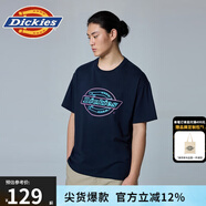 dickies簡約小logo全棉短袖T恤情侶款商場同款半袖上衣多色可選 DK010991 深海軍藍(lán)88DY【霓虹大LOGO】 L