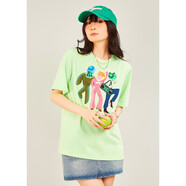 木果果木夏款港風(fēng)寬松卡通貼布繡圓領(lǐng)T恤女 初夏綠 S