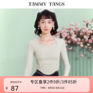 糖力【商場同款】春秋季新款杏色長袖T恤女短款緊身打底衫上衣 杏色 M