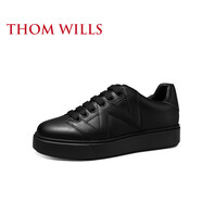 THOM WILLS黑色板鞋男夏季新款商務(wù)休閑防滑透氣真皮增高皮鞋 黑色G912 37 5.5 /37碼