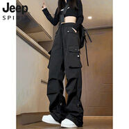 JEEP SPIRIT美式機(jī)能軟殼沖鋒褲女男款夏季防水傘兵褲子小個(gè)子戶外登山工裝褲 黑色 2XL (適合145-160斤)