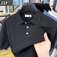 吉普（JEEP）2025新款polo衫男翻領針織短袖T恤夏季鏤空網眼透氣半袖毛衣 黑色 XL
