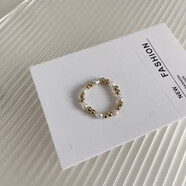 芠拉仿淡水珍珠碎銀戒指女輕奢食指彈力小眾設計時(shí)尚個(gè)性百搭指 F款彈力繩 開(kāi)口可調節