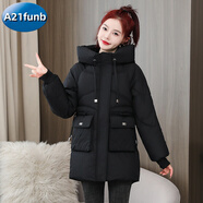 A 21 FUNB2025冬季新款棉衣女中長(zhǎng)款韓版洋氣女士棉服寬松加厚棉襖外套 黑色 M 【85-110斤】