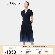 PORTS寶姿春季新品女裝優(yōu)雅收腰二合一網(wǎng)紗漸變百褶拼接連衣裙 丈青 XS (2)