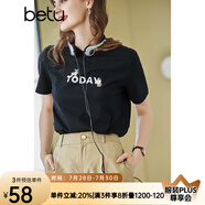 betu百圖女裝春裝新款寬松韓版卡通印花短袖T恤ins潮JD2102T08 黑色 L