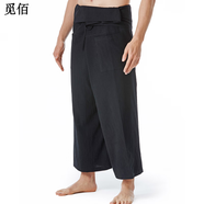 覓佰泰國云南傣族民族風(fēng)綁帶寬松闊腿褲裙褲男女加大碼休閑褲紙布袋褲 黑色 均碼