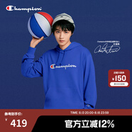 Champion【王俊凱同款】冠軍衛(wèi)衣男春秋基礎款棉質美式情侶連帽套頭衫上衣 寶藍色 XL