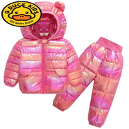 G.DUCKKIDS兒童羽絨服套裝2023新款寶寶嬰兒衣服洋氣棉服男童女童棉襖棉褲 玫紅色(炫彩套裝) 80建議身高70-80cm年齡1-2歲
