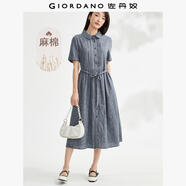 佐丹奴女裝天然麻棉梭織綁帶娃娃領(lǐng)薄襯衫連衣裙05464347 38藍色 L