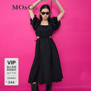 MO&Co.夏季設(shè)計(jì)感高腰鏤空法式泡泡袖連衣裙MBB2DRS008moco 黑色 M 165