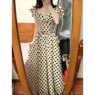 UKUHPK法式復(fù)古連衣長(zhǎng)裙小眾感收腰A字波點(diǎn)dress 連衣裙 XL -(建議110-120斤)