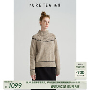 茶·愫【手作鉤織】puretea茶愫鏤空半高領(lǐng)毛衣女套頭針織羊毛2024秋新 淺杏 L