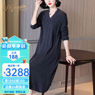 Homesee國際輕奢高檔連衣裙秋季新款【幸福長久】早灰色打底氣質(zhì)簡(jiǎn)約顯瘦 深灰色 L 建議105-120斤