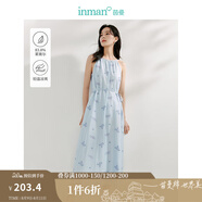 茵曼（INMAN）萊賽爾紫藤花連衣裙2025夏季女裝新品U領(lǐng)繡花長裙 霧霾藍(lán)吊帶裙-18424268 L