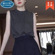 帕蘭朵2025夏季新款減齡背心短袖小衫木耳邊無袖襯衫女氣質(zhì)雪紡上衣 黑色專柜旗艦 S 均碼