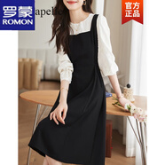 羅蒙連衣裙女2026年春秋新款時(shí)尚小清新減齡收腰顯瘦假兩件圓領(lǐng)背帶裙 黑色 XL