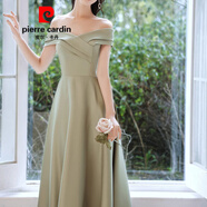 皮爾卡丹（PIERRE CARDIN）伴娘服2025新款網(wǎng)紅姐妹團小眾緞面高端顯瘦遮肉短款綠色雙肩禮服 綠色B款中長 XS