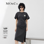 MO&Co.抗菌防螨愛心珠片解構不對稱設計感顯瘦連衣裙摩安珂 鋼灰色-第2批 L 170