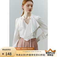 FANSILANEN 范思藍(lán)恩22FS3156荷葉邊V領(lǐng)襯衫女設(shè)計(jì)感小眾別致漂亮洋氣小衫 白色 XS
