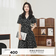 伊芙麗（eifini）伊芙麗V領(lǐng)圍裹式收腰顯瘦碎花連衣裙女2024夏裝新款氣質(zhì)碎花裙 黑色 短款 170/92A/XL