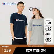 Champion夏季經(jīng)典款印花草寫LOGO圓領(lǐng)休閑運動T恤無性別冠軍短袖男女情侶 黑色(偏薄） S