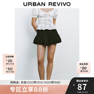 UR2025夏季新款女裝休閑撞色拼接松緊腰荷葉邊短褲UYU650040 正黑 (偏短) XXS
