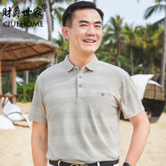財爵世家爸爸t恤短袖夏季中年男士翻領(lǐng)上衣服寬松大碼中老年人男夏裝半袖 CJZ6608卡其 M 165_