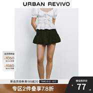 UR2025夏季新款女裝休閑撞色拼接松緊腰荷葉邊短褲UYU650040 正黑 (偏短) M