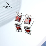 XUPING旭平首飾小方形紅色鋯石拼接蝴蝶結小巧精致耳釘X001076969 耳釘