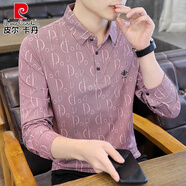 皮爾卡丹（pierre cardin）翻領(lǐng)長袖t恤男春秋薄款商務(wù)休閑打底衫運(yùn)動(dòng)polo衫中青年免燙體恤 2213多D粉紅色 XL