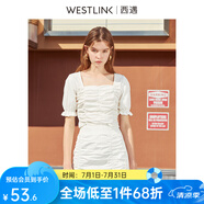 西遇復(fù)古方領(lǐng)針織短袖女2024年夏季新款褶皺高腰短款t恤女純色小個(gè)子 白色(D0300204) S