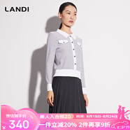 藍地（LANDI）【商場(chǎng)同款】LANDI撞色翻領(lǐng)小香風(fēng)套頭針織衫女秋季新款上衣 淺灰色 M