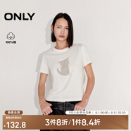 ONLY2025春季新款休閑可愛印花純棉圓領(lǐng)短袖正肩T恤女|125101018 A43 奶油白色 2XL