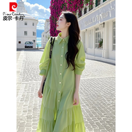 皮爾卡丹（pierre cardin）牛油果多巴胺小香風(fēng)polo高級(jí)感2025春夏季獨(dú)特漂亮減齡連衣裙 連衣裙鹽系輕高級(jí)感港風(fēng) 小香風(fēng)  S 【80-95斤】