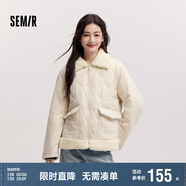 森馬（Semir）棉服女拼接毛絨翻領溫柔百搭2024冬季寬松棉衣復古風109724112003