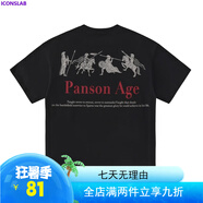ICONS Lab300G重磅美式斯巴達(dá)時(shí)代印花潮牌圓領(lǐng)情侶短袖T恤男女t恤 騎士紅Panson-黑色【重磅300g】 S  【建議70-90斤】