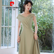 皮爾卡丹（PIERRE CARDIN）伴娘服2025新款網(wǎng)紅姐妹團小眾緞面高端顯瘦遮肉短款綠色雙肩禮服 綠色A款中長 XS
