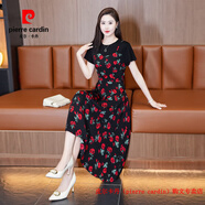皮爾卡丹（pierre cardin）冰絲裙子女裝2025夏新款遮肚顯瘦雪紡碎花裙洋氣假兩件印花連衣裙 玫瑰花 冰絲雪紡 M 85-100斤