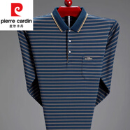 皮爾卡丹（pierre cardin）中老年長(cháng)袖t恤男棉質(zhì)翻領(lǐng)POLO衫春秋休閑透氣真口袋條紋體恤上衣 藍色 M 165碼/84A 合適（100-120斤）