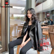 AEMAPE短外套女2025春秋冬機(jī)車皮衣女新款韓版BF風(fēng)寬松夾 黑色  M _建議105-120斤左右
