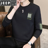 JEEP SPIRIT男士衛(wèi)衣春秋款2025秋季上衣帥氣潮流衣服刺繡白色長(zhǎng)袖T恤秋衣男 1155-N字春秋款 黑色 M 【建議90-105斤】