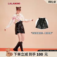 拉拉波波直筒顯瘦高腰PU仿皮短褲女|L20C-WXZD11 黑色 S
