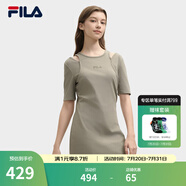 FILA 斐樂官方女子針織連衣裙2025夏新款時(shí)尚簡約休閑修身連身裙 豆青褐-BN L