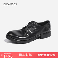 dreambox鈞博皮鞋男商務(wù)正裝意大利馬臀皮復(fù)古手工沿條縫線男鞋 黑色 41