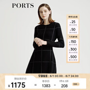 PORTS寶姿女裝秋冬新品長(zhǎng)袖中長(zhǎng)連衣裙 黑/白 L