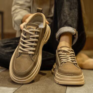 然奧工裝鞋男鞋春夏季2026新款英倫復古高幫休閑鞋防滑皮面低幫馬丁靴 RF-L12卡其色 42